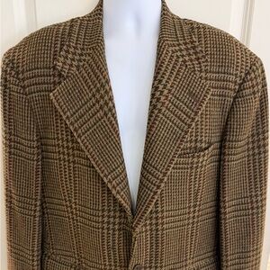 Polo Ralph Lauren Tan Houndstooth Wool Blazer, Vintage, 42R, Excellent Cond.